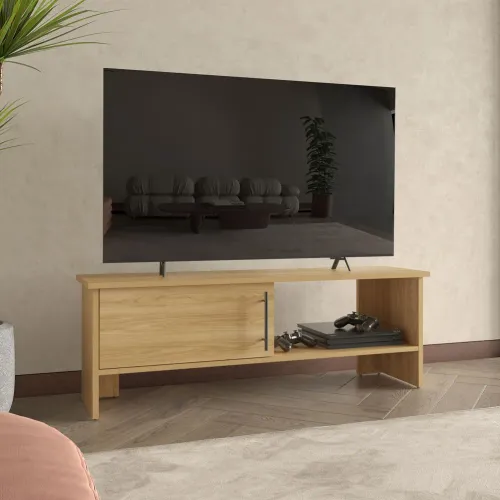 TUHOME Rack Tv 65 Navia 1 Puerta Fresno 42,2x120,3x31,1 Cm