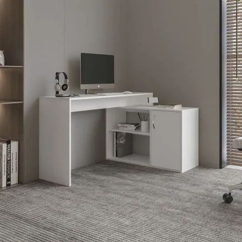 TUHOME Escritorio En L 1 Puerta Axis Eco Blanco 71,0x125,0x90,0 Cm