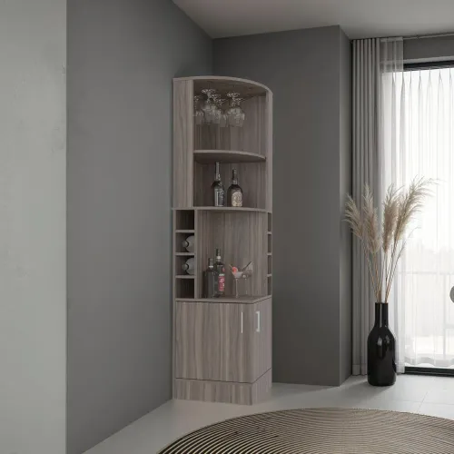 TUHOME Bar Esquinero 2 Puertas 8 Botelleros Y Portacopas Syrah Avellana 180,6x46,9x46,9 Cm