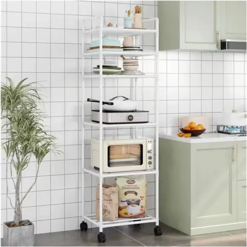 GENERICO Estante Organizador De Cocina Multiusos 6 Niveles Con Ruedas 170x42x32cm Blanco