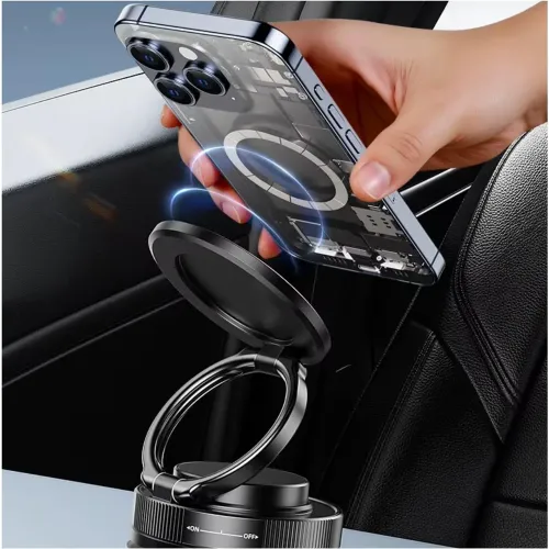 GENERICO Soporte Magnético Para Celular My-7652 Holder Imantado Plegable Succión Al Vacío Negro