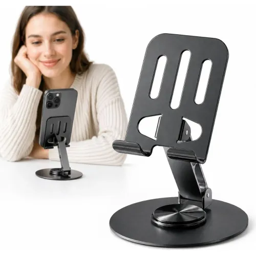 GENERICO Soporte Para Celular De Metal Gris 8562 Ajustable Plegable Giratorio 360°