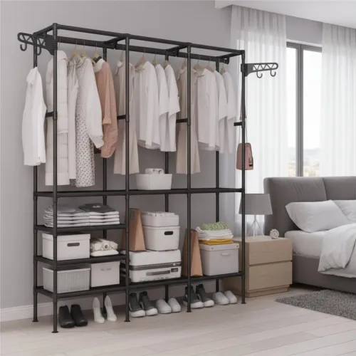 GENERICO Ropero Colgador Organizador De Ropa 3 Cuerpos 173x160x36cm Negro