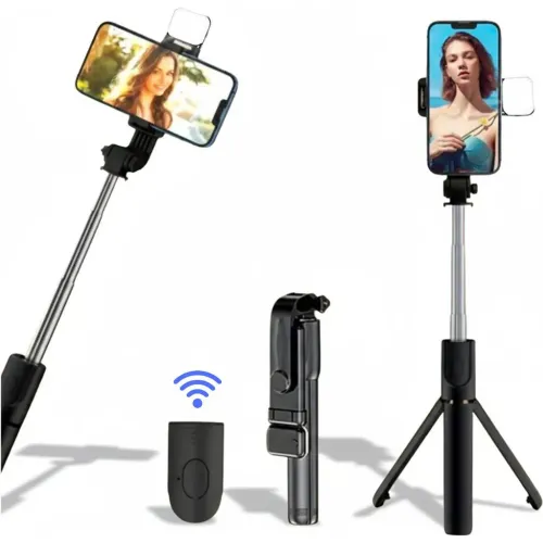 GENERICO Estabilizador Palo Selfie Bluetooth Trípode Con Soporte Para Celular R1s Luz Led Integrada