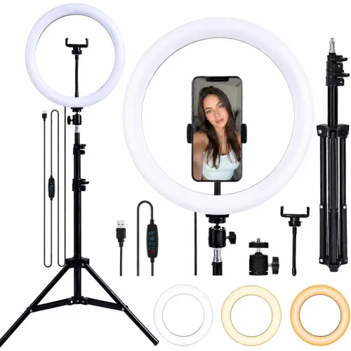 GENERICO Aro De Luz Led 30cm Con Soporte Para Celular Qx-300 3 Tonos De Luz + Trípode