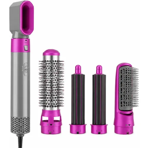 GENERICO Cepillo Secador Multifuncional 5 En 1 Para Cabello Rizador Y Peines Intercambiables Morado
