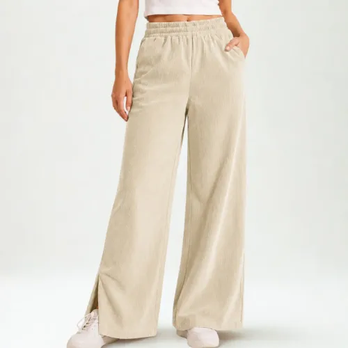 ROSUE Pantalón Corduroy Elegante Mujer Con Abertura