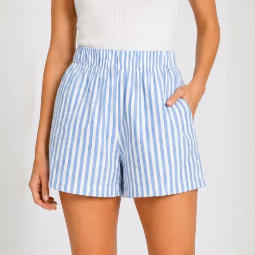 ROSUE Short Verano Lino Rayas Con Bolsillos