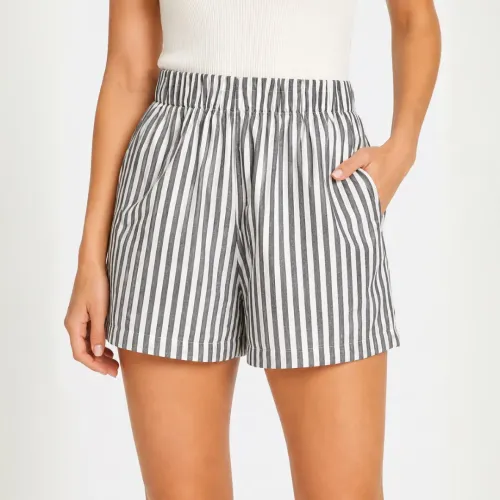 ROSUE Short Verano Lino Rayas Con Bolsillos