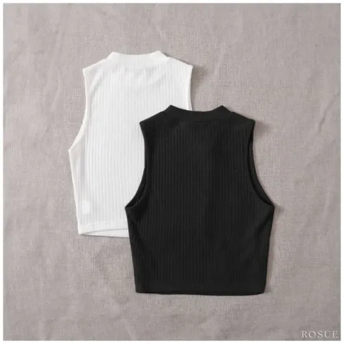 ROSUE Polos Básicos Top Rib Americano Manga Cero Pack X2