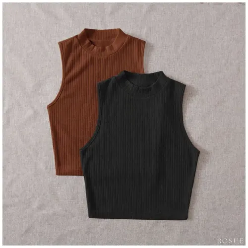 ROSUE Polos Básicos Top Rib Americano Manga Cero Pack X2