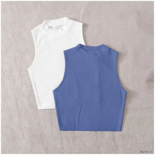 ROSUE Polos Básicos Top Rib Americano Manga Cero Pack X2