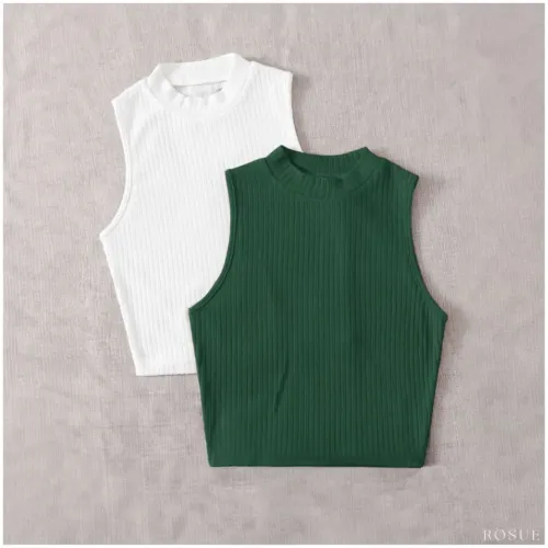 ROSUE Polos Básicos Top Rib Americano Manga Cero Pack X2