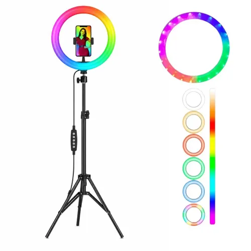 GENERICO Aro Luz Led Rgb De 26cm Video Profesional Streaming + Trípode
