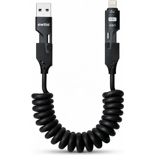 GENERICO Cable Espiral De Carga Rápida 65w Ewtto 4 En 1 Usb-A Usb-C Lightning 1.5 M