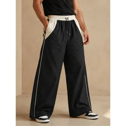 ENKI Pantalón Hombre Bicolor Negro/Crema Wide Leg
