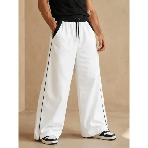 ENKI Pantalón Hombre Bicolor Blanco/Negro Wide Leg