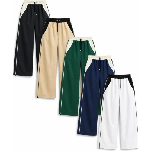 ENKI Pack5 Pantalón Bicolor Negro Beige Verde Azul Blanco