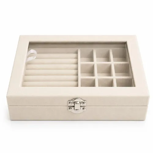 GENERICO Joyero Organizador De Joyas Tapa De Vidrio Compartimentos Para Anillos Y Accesorios