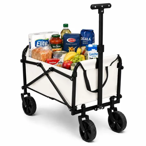 GENERICO Carrito De Compras Plegable Crema Multiusos Con Ruedas Todo Terreno Asa Telescópica