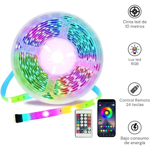 GENERICO Cinta Luz Led Rgb X 10 Metros Con Conector Usb Y Control Remoto