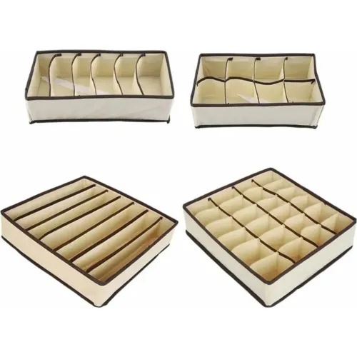 GENERICO Set De 4 Organizador Ropa Interior Clasificador Multiusos 45 Divisiones - Crema