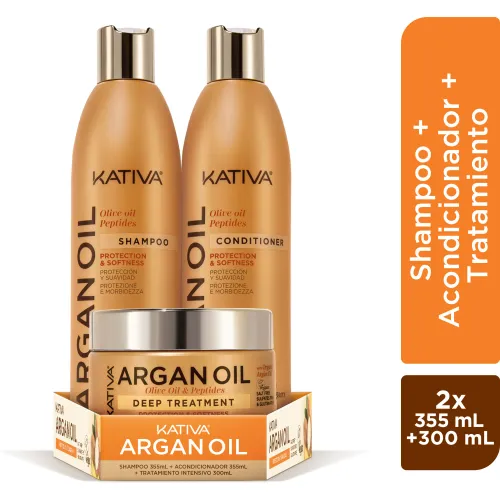 KATIVA Pack Kativa Argan o Pept(Sh355+aco355+trat300ml)