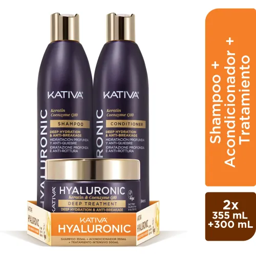 KATIVA Pack Kativa Hyaluronic Keratin Coenzyme Q10(Sh355+aco355+trat300ml)