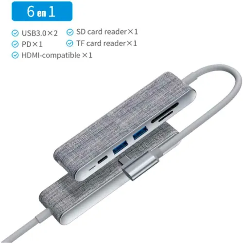 GENERICO Adaptador Usb C A Hdmi 4k + 2 Xusb3.0 + Microsd + Pd Carga + Tf