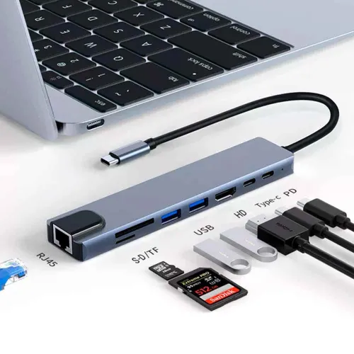 GENERICO Adaptador 8 En 1 Usb C A Hdmi 4k Lan Rj45, 2xusb 3.0, Pd, Usb C, Sd Tf