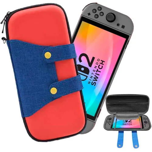 GENERICO Estuche Para Nintendo Switch 2 Rígido Eva Mario Rojo/Azul