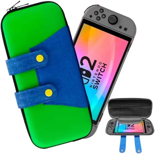 GENERICO Estuche Para Nintendo Switch 2 Rígido Eva Luigi Verde/Azul