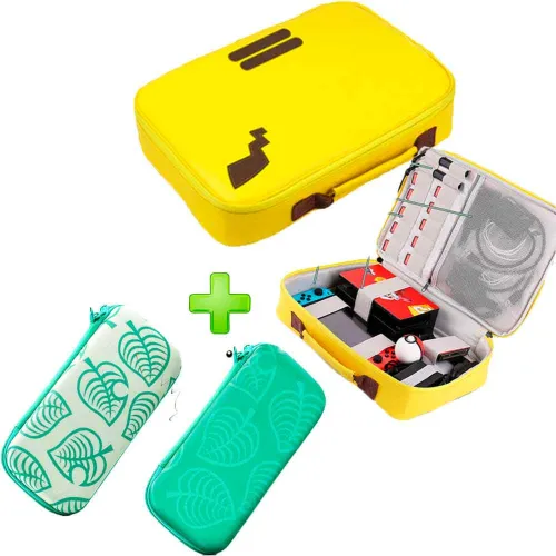 GENERICO Pack Maleta Para Nintendo Switch Y Oled Pikachu Más Estuche Verde A C