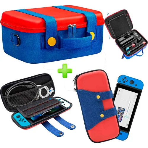 GENERICO Pack Maleta Para Nintendo Switch Y Oled Rojoazul Más Estuche Mario Ra