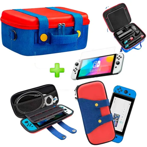 GENERICO Pack Maleta Nintendo Switch Y Oled Ra Y Estuche Mario Ra Y Mica Oled