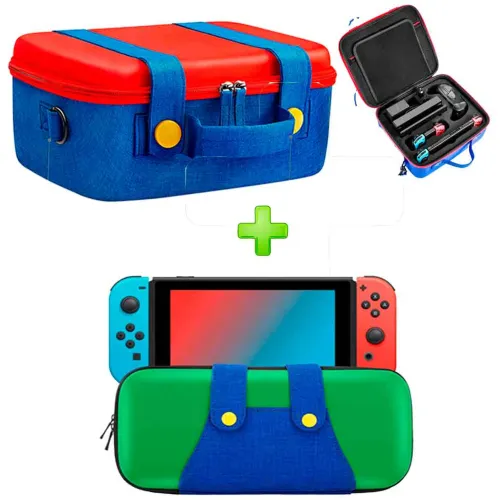 GENERICO Pack Maleta Para Nintendo Switch Y Oled Rojoazul Más Estuche Luigi Va