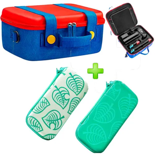 GENERICO Pack Maleta Para Nintendo Switch Y Oled Rojoazul Más Estuche Verde A C