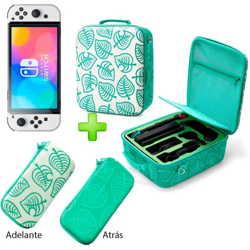 GENERICO Pack Maleta De Nintendo Switch Y Oled Verde Ac Y Estucheac Y Mica Oled