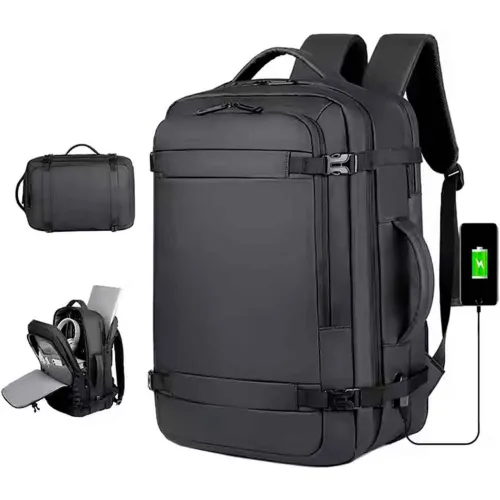 GENERICO Mochila De Viaje Impermea 180° Cuero Sintético Puerto Usb Negro Mod B
