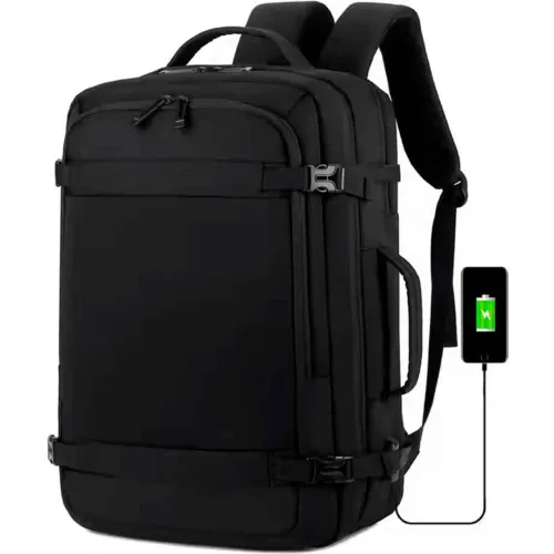 GENERICO Mochila De Viaje Impermeable Ajustab Poliéster Puerto Usb Negro Mod C