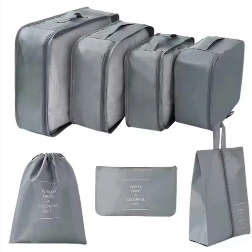 GENERICO Set 7 Organizadores De Viaje Estuches Almacenamiento Gris