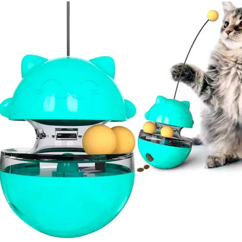 GENERICO Juguete Para Gatos Balancín Con Pelotas Dispensador Turquesa