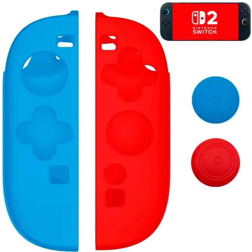 GENERICO Funda Para Joy Cons Switch 2 + 2 Grips Nintendo Switch 2 Protector Rojo/Azul