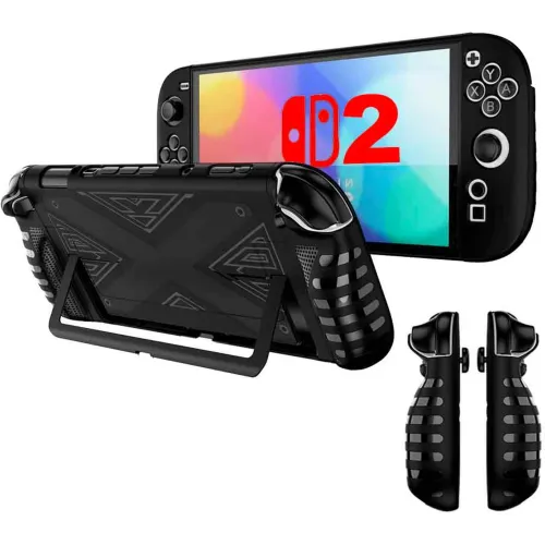 GENERICO Case Para Nintendo Switch 2 Ergonómico 3 Piezas Rígido Y Silicon Negro, For