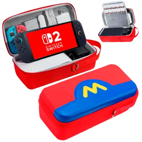 GENERICO Estuche Para Nintendo Switch 2 Mediano Rígido Eva Rojo/Azul
