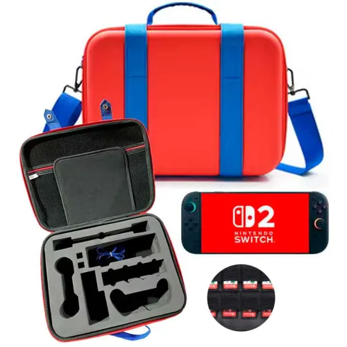 GENERICO Maleta Para Nintendo Switch 2 Rojo Con Azul Grande Resistente