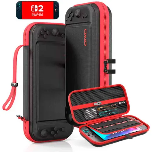 GENERICO Estuche Para Nintendo Switch 2 Rígido Con Sujetador Negro/Rojo Ov