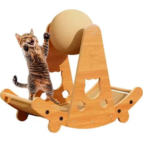 GENERICO Rascador Para Gatos Con Pelota Cartón Madera 52x25x45 Mod B