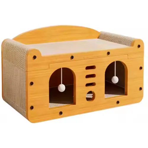GENERICO Casa Rascador Gatos Doble Puerta Cartón Madera 53x26x30 Modc