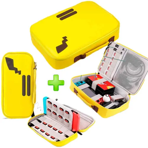 GENERICO Pack Maleta Para Nintendo Switch Y Oled Pikachu + Estuche Amarillo